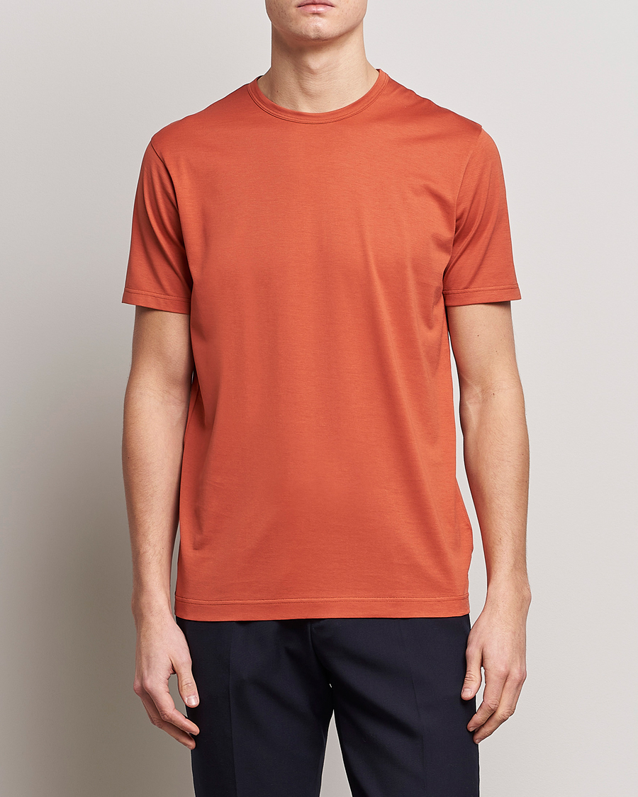 Herr | Kortärmade t-shirts | Sunspel | Crew Neck Cotton Tee Burnt Sienna