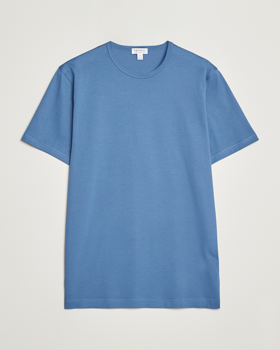 Herr | T-Shirts | Sunspel | Crew Neck Cotton Tee Blue Stone