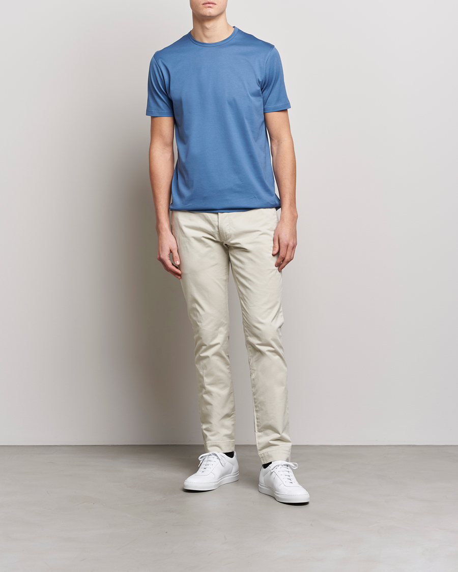 Herr | T-Shirts | Sunspel | Crew Neck Cotton Tee Blue Stone