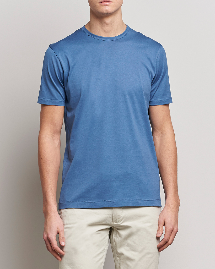 Herr | T-Shirts | Sunspel | Crew Neck Cotton Tee Blue Stone