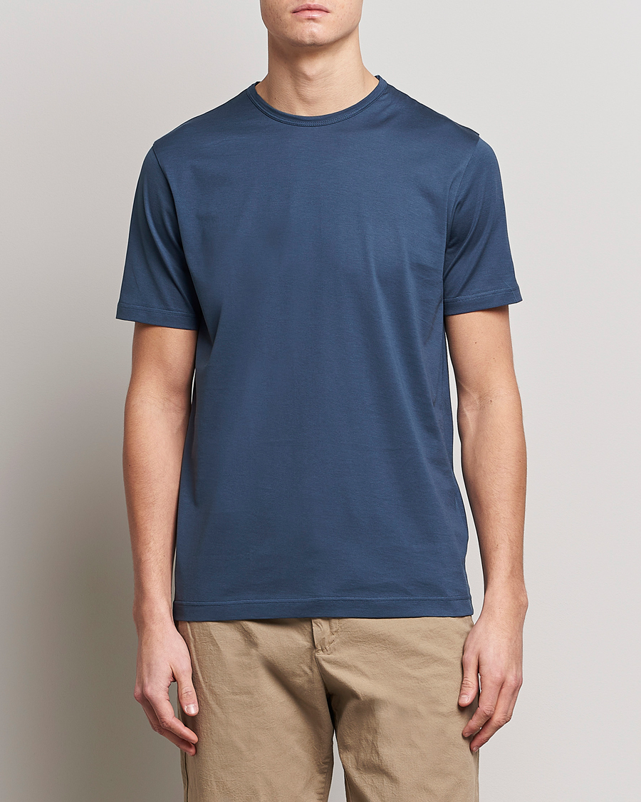 Herr |  | Sunspel | Crew Neck Cotton Tee Shale Blue