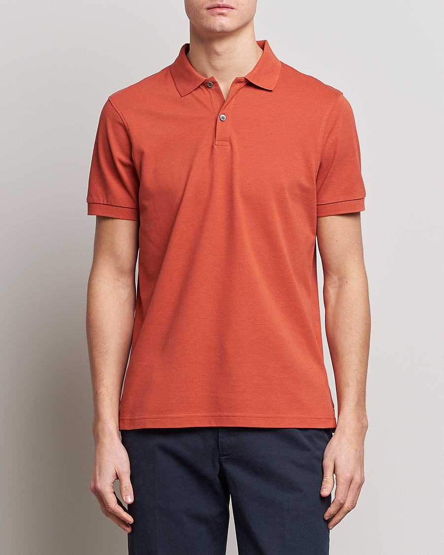 Herr | Pikéer | Sunspel | Short Sleeve Pique Polo Burnt Sienna
