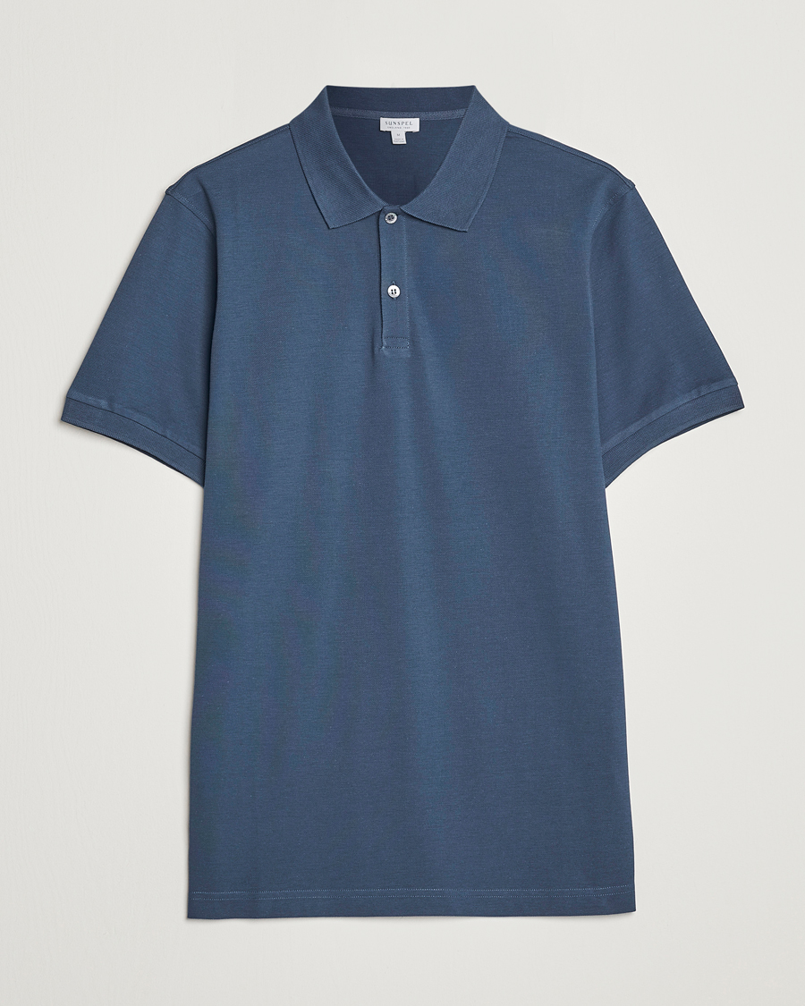 Herr | Pikéer | Sunspel | Short Sleeve Pique Polo Shale Blue