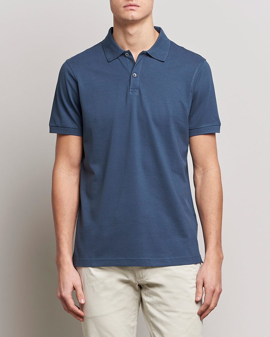 Herr | Pikéer | Sunspel | Short Sleeve Pique Polo Shale Blue