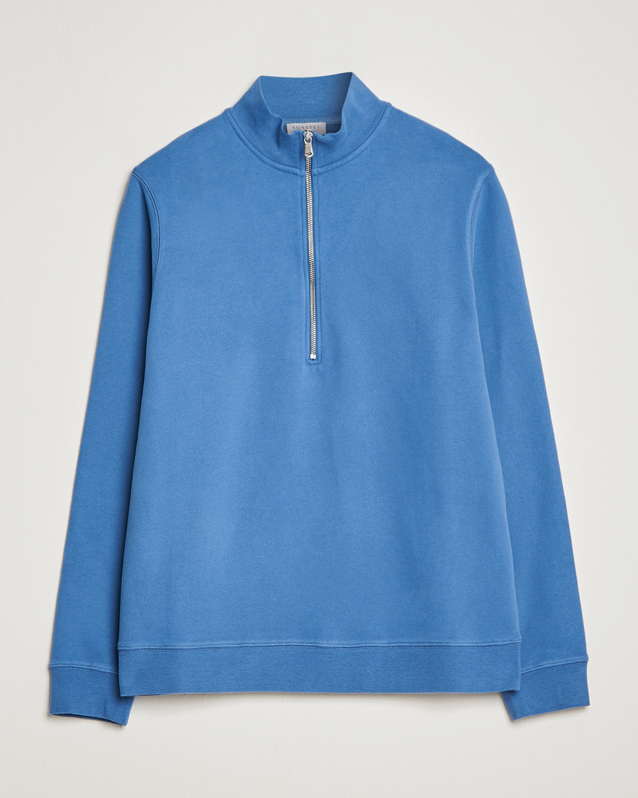 Herr | Tröjor | Sunspel | Loopback Half Zip Sweatshirt Blue Stone