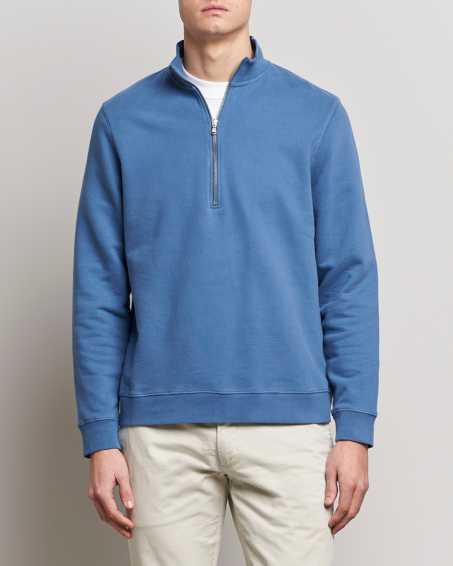 Herr | Tröjor | Sunspel | Loopback Half Zip Sweatshirt Blue Stone