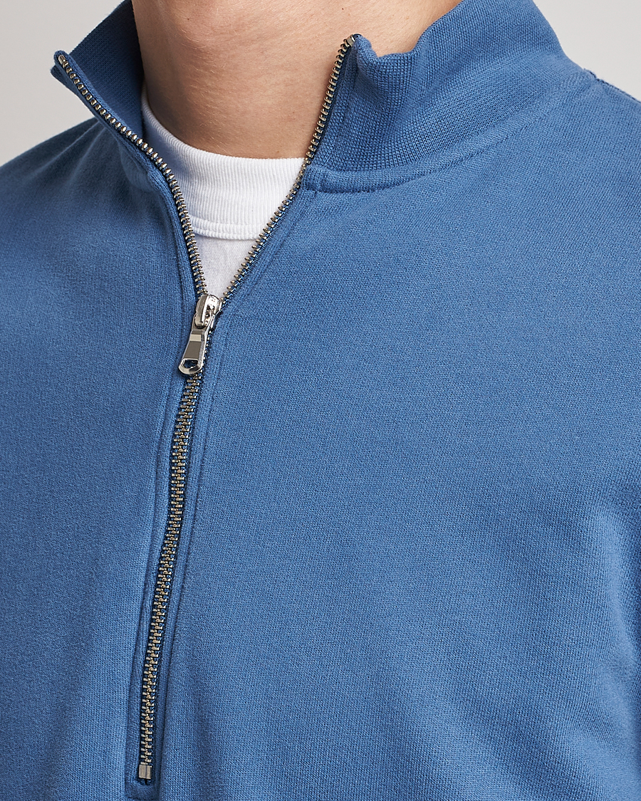 Herr | Tröjor | Sunspel | Loopback Half Zip Sweatshirt Blue Stone