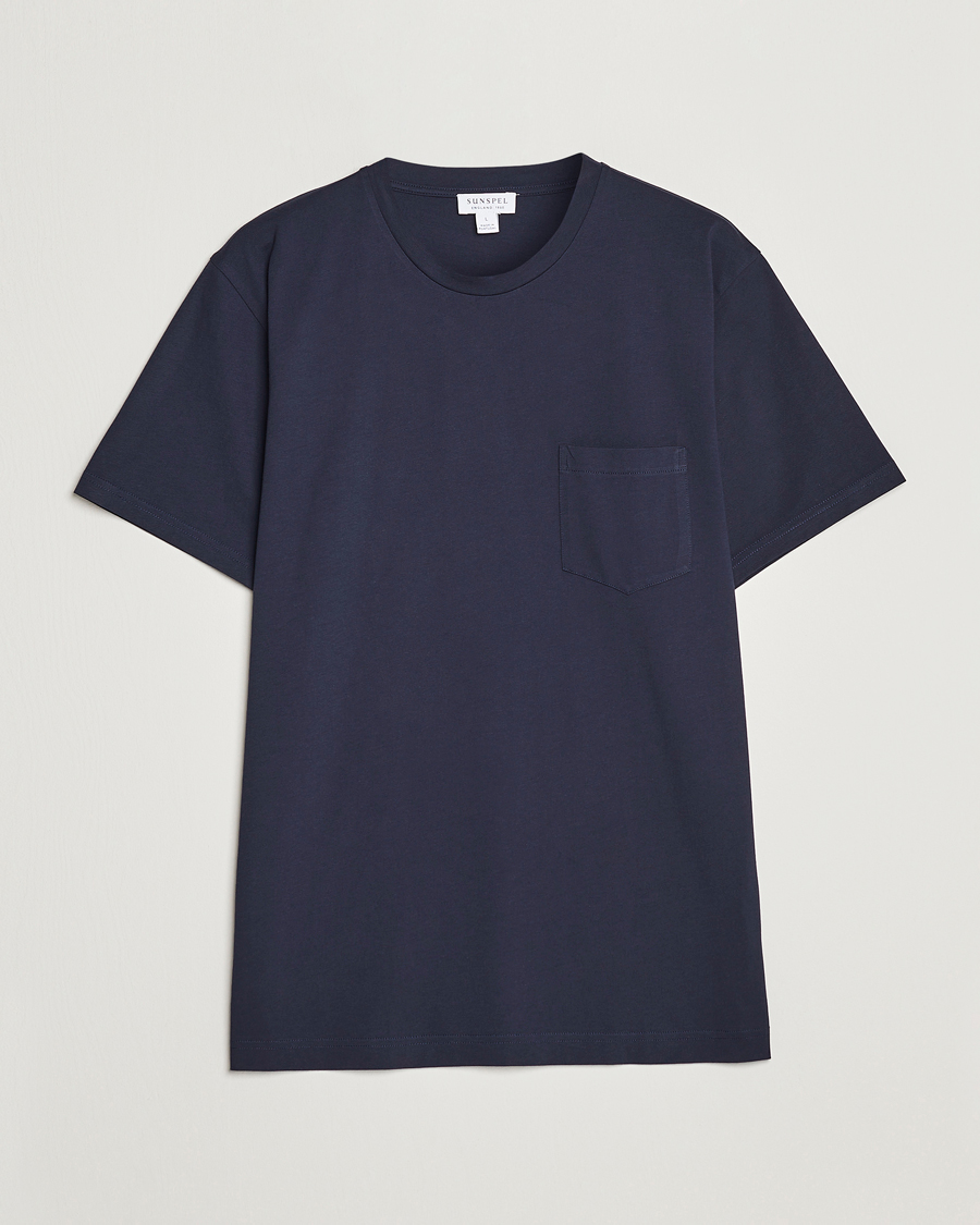 Herr | T-Shirts | Sunspel | Riviera Pocket Crew Neck T-Shirt Navy