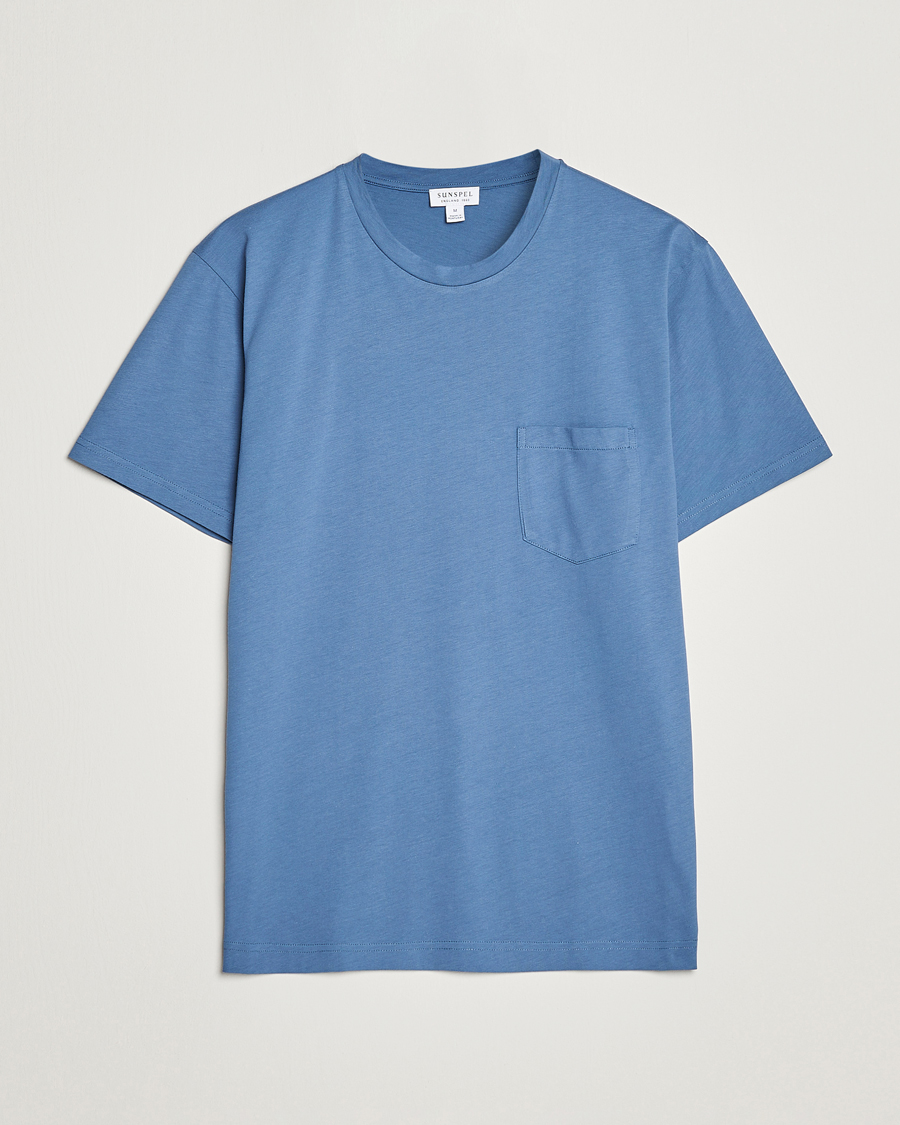 Herr | T-Shirts | Sunspel | Riviera Pocket Crew Neck T-Shirt Blue Stone