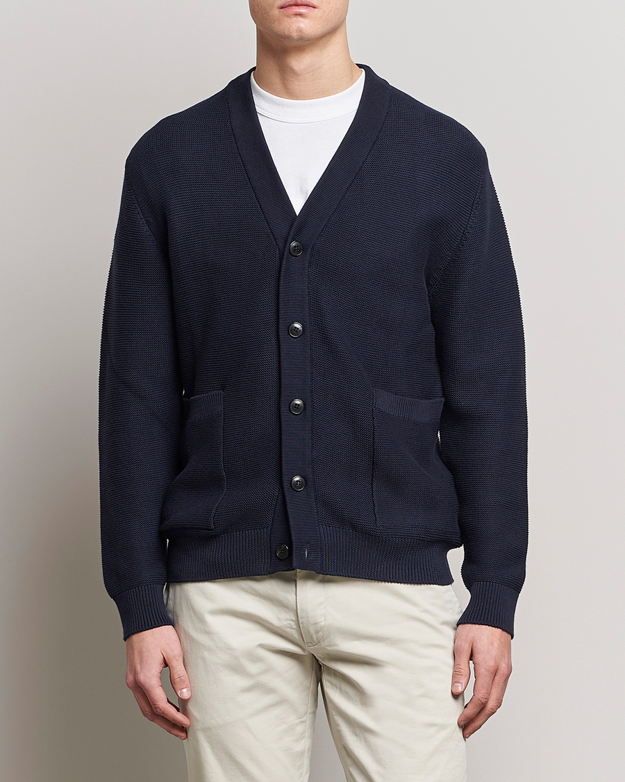 Herr |  | Sunspel | Garter Cotton Knit Cardigan Navy