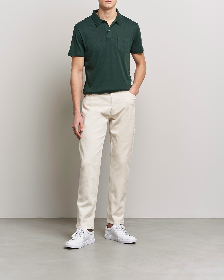 Herr | Pikéer | Sunspel | Sea Island Jersey Riviera Polo Seaweed