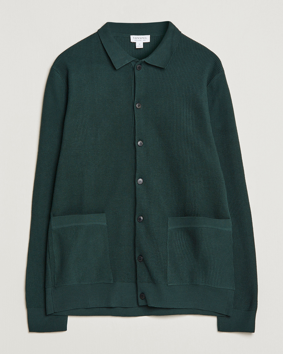 Herr | Tröjor | Sunspel | Knitted Cotton Jacket Seaweed