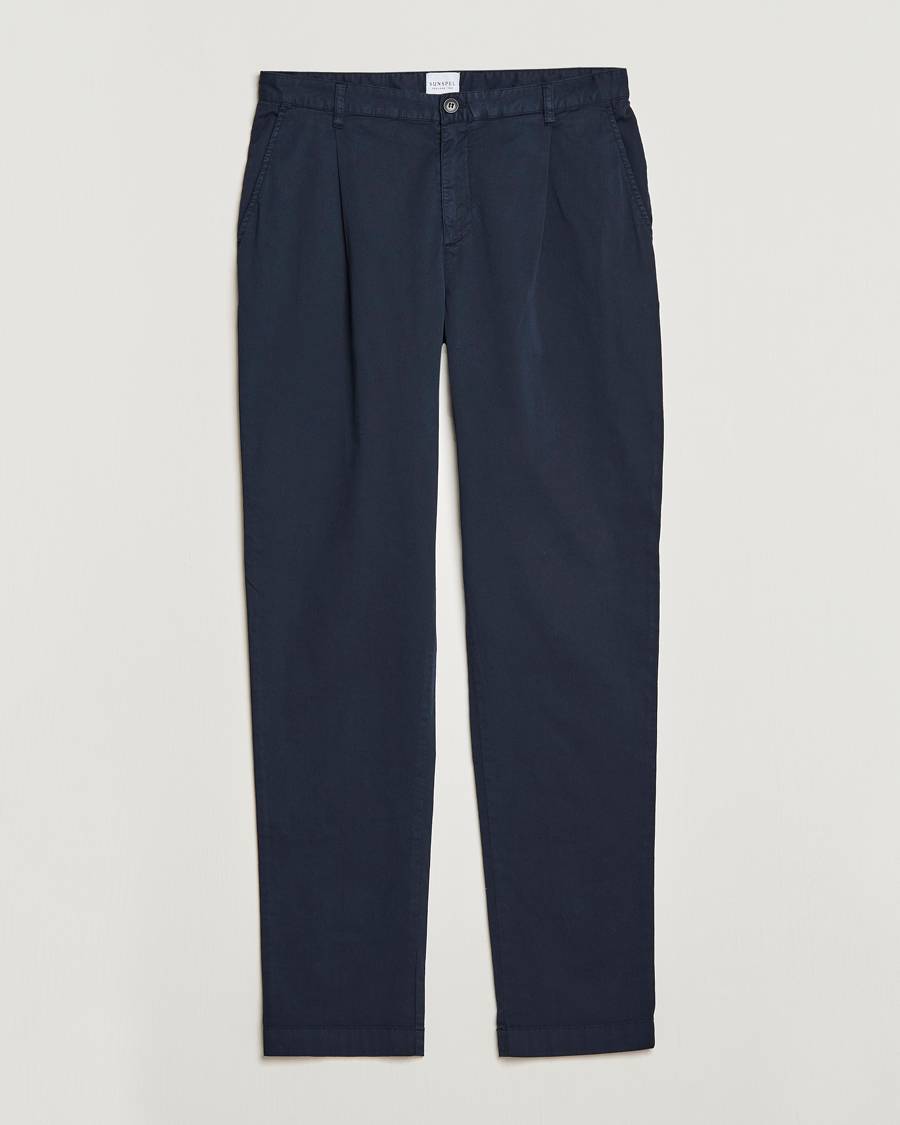 Herr | Byxor | Sunspel | Pleated Stretch Cotton Twill Chino Navy