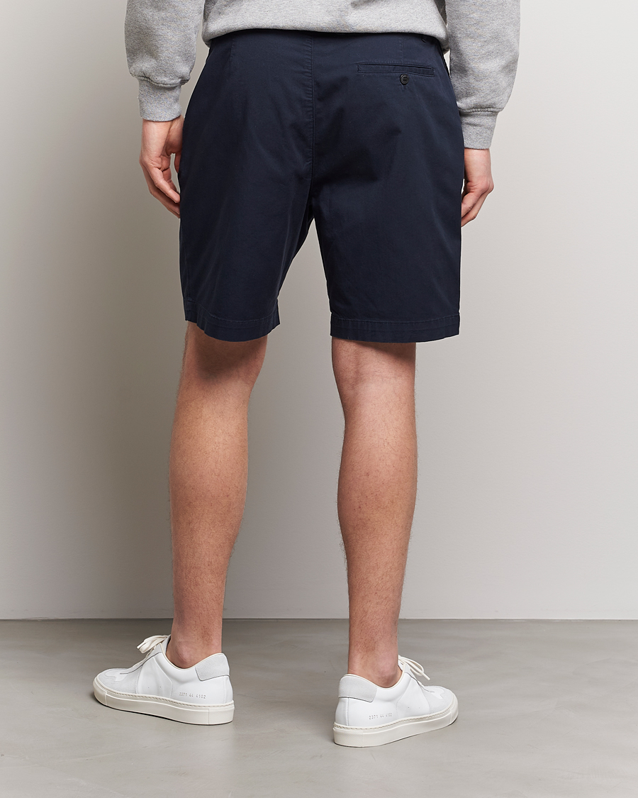 Herr | Shorts | Sunspel | Pleated Stretch Cotton Twill Shorts Navy