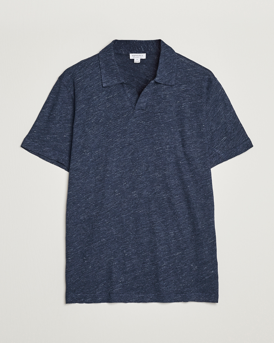 Herr | Pikéer | Sunspel | Linen Polo Shirt Navy Melange