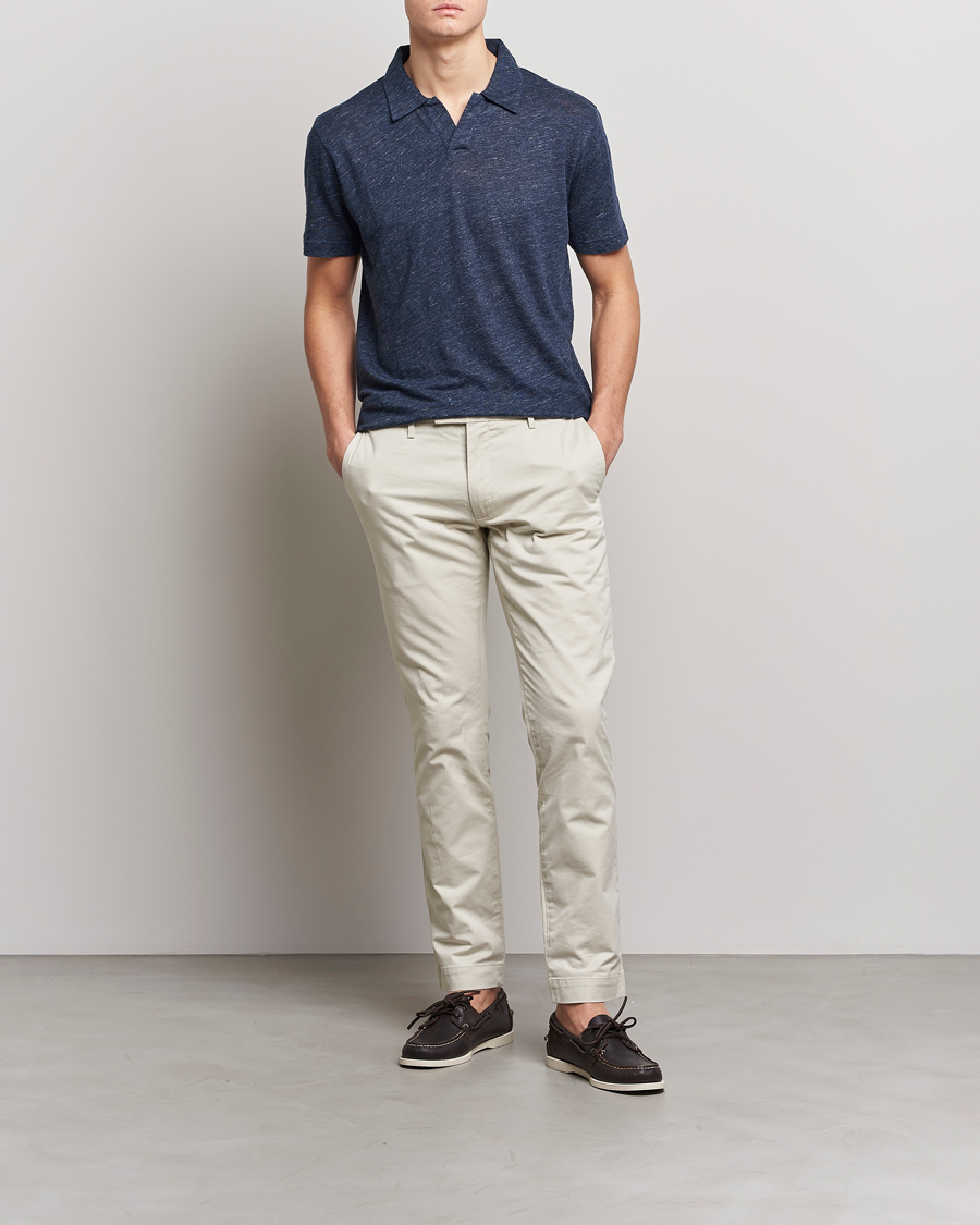 Herr | Pikéer | Sunspel | Linen Polo Shirt Navy Melange