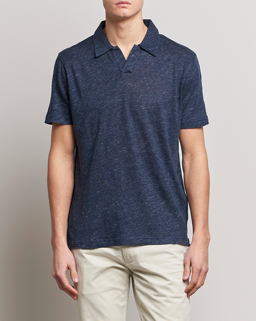Herr | Pikéer | Sunspel | Linen Polo Shirt Navy Melange