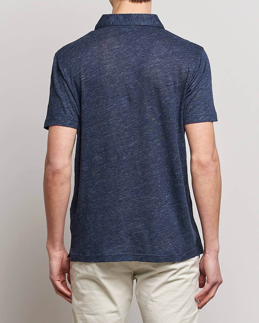 Herr | Pikéer | Sunspel | Linen Polo Shirt Navy Melange
