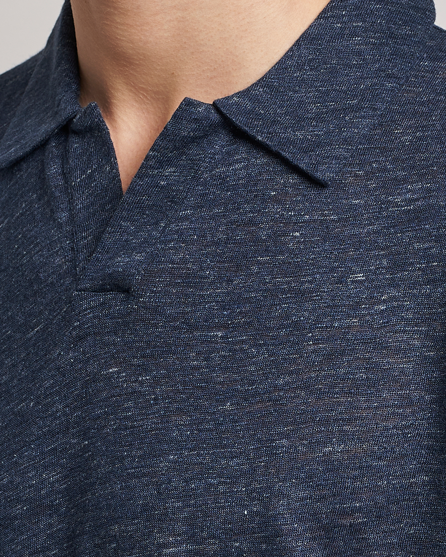 Herr | Pikéer | Sunspel | Linen Polo Shirt Navy Melange
