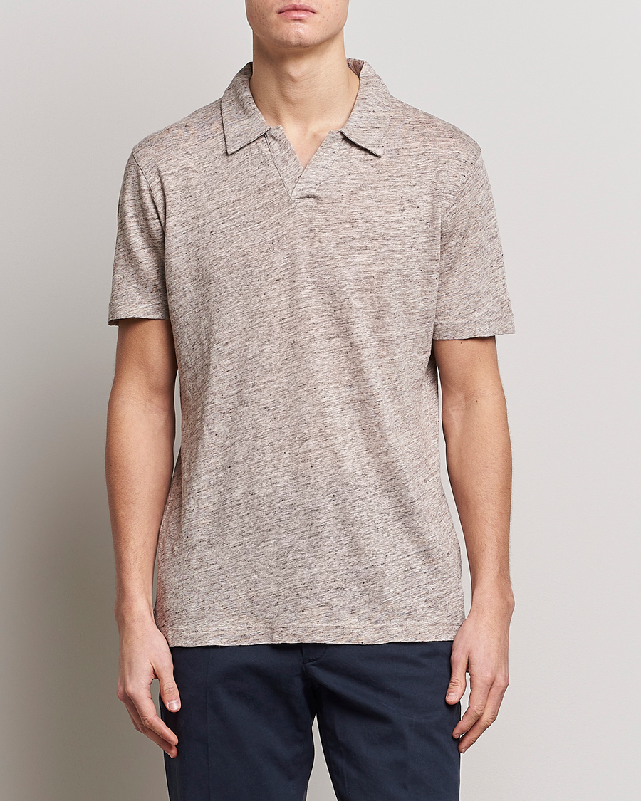 Herr | Pikéer | Sunspel | Linen Polo Shirt Oatmeal Melange