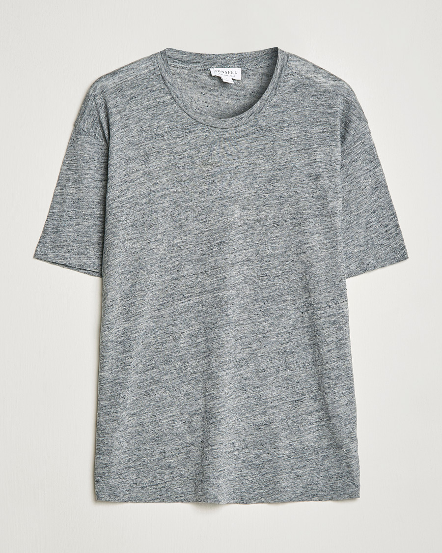Herr | T-Shirts | Sunspel | Linen T-Shirt Mid Grey Melange