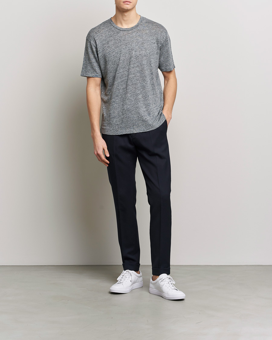 Herr | T-Shirts | Sunspel | Linen T-Shirt Mid Grey Melange