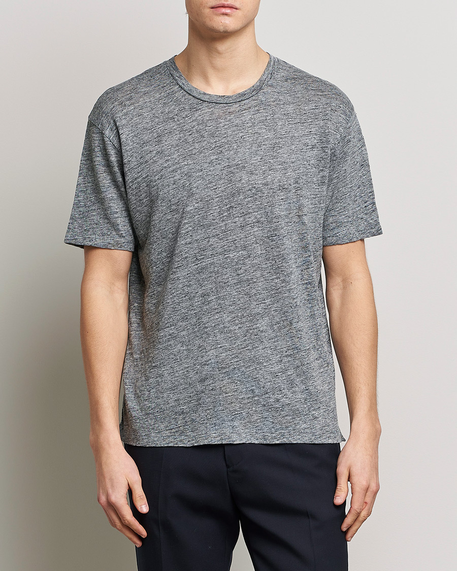 Herr | T-Shirts | Sunspel | Linen T-Shirt Mid Grey Melange