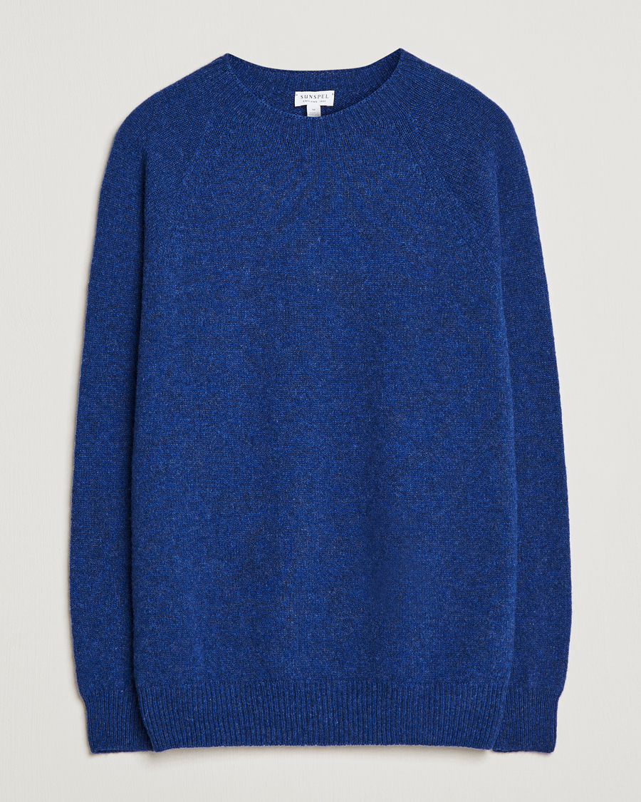 Herr | Tröjor | Sunspel | Lambswool Crewneck Space Blue