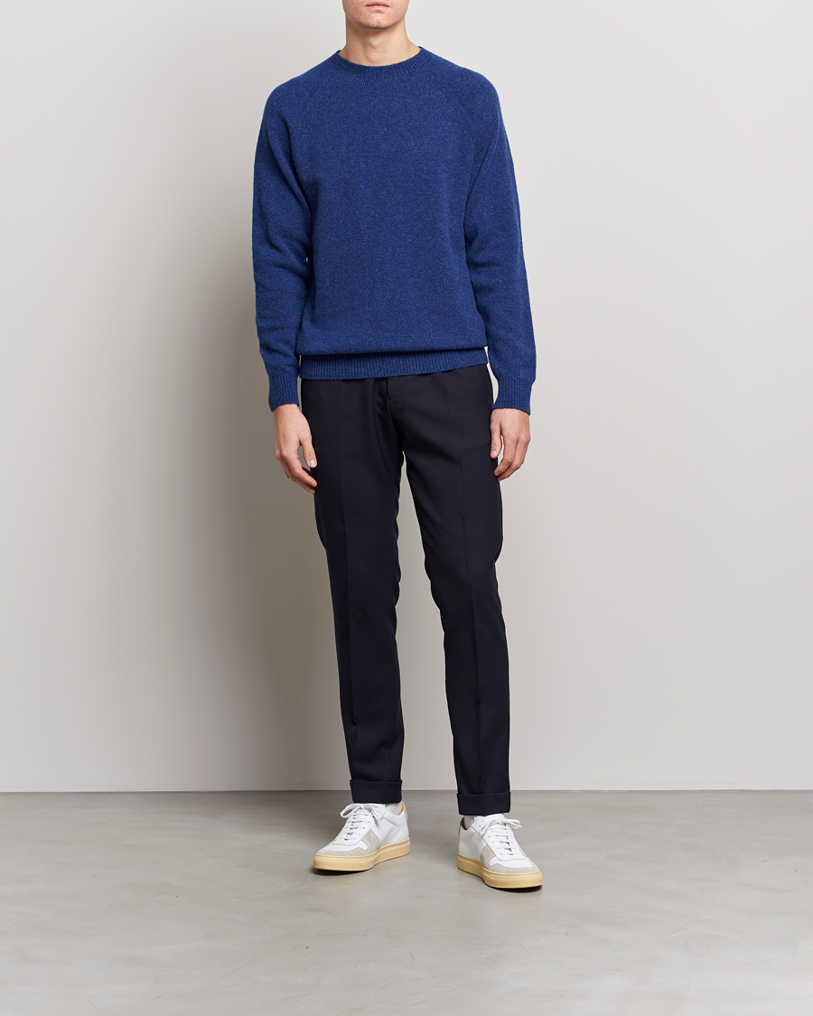 Herr | Tröjor | Sunspel | Lambswool Crewneck Space Blue