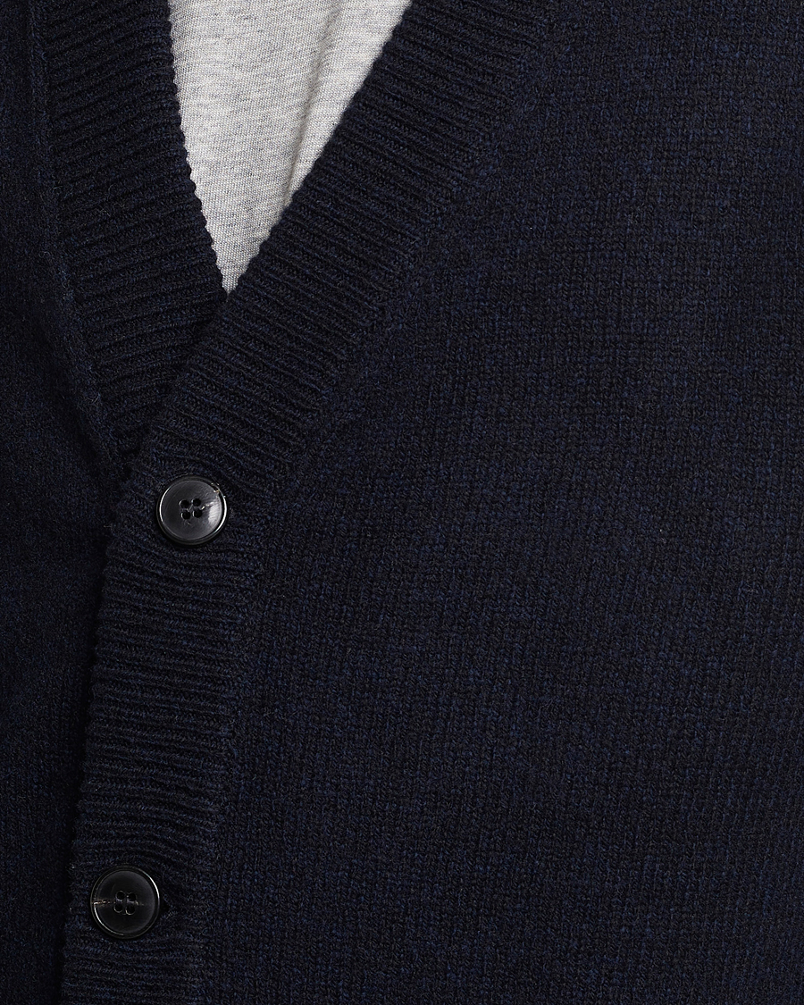 Herr | Tröjor | Sunspel | Lambswool Cardigan Dark Navy Mouline