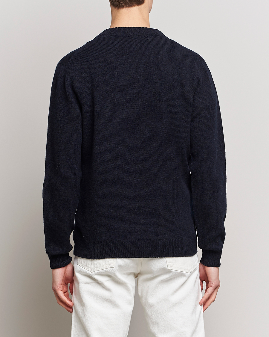 Herr | Tröjor | Sunspel | Lambswool V-Neck Dark Navy Mouline