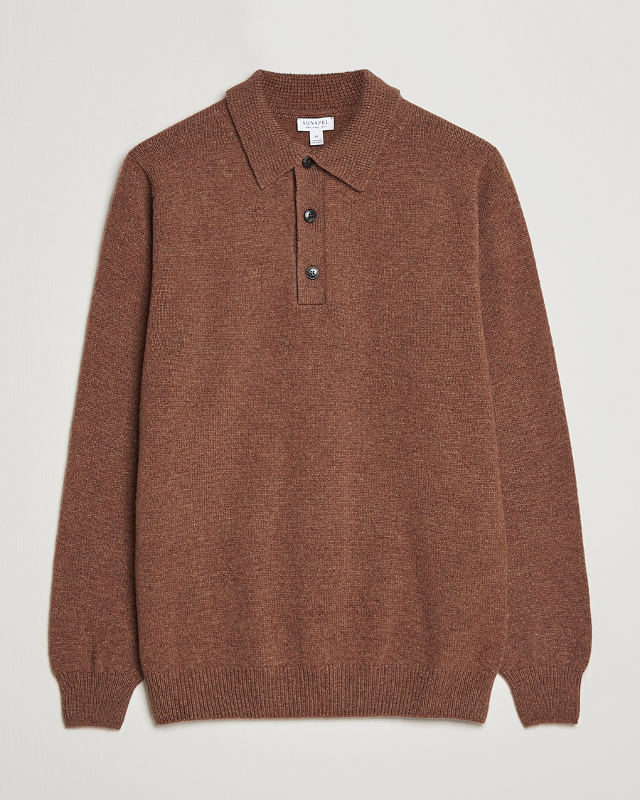 Herr | Tröjor | Sunspel | Lambswool Poloshirt Pecan