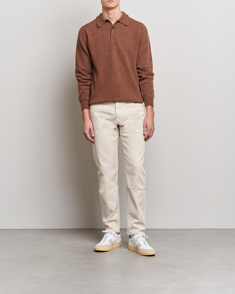 Herr | Tröjor | Sunspel | Lambswool Poloshirt Pecan