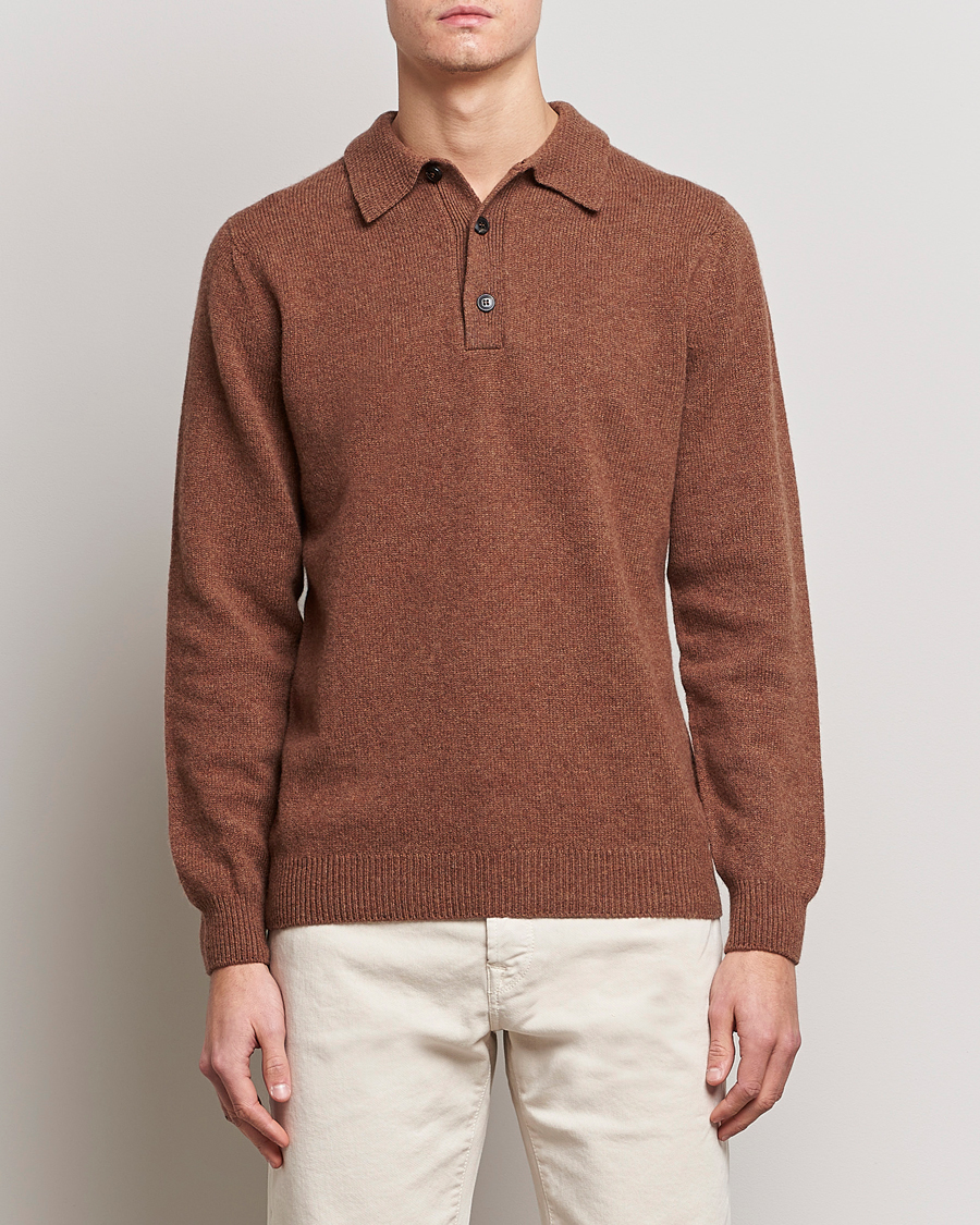 Herr | Stickade pikéer | Sunspel | Lambswool Poloshirt Pecan