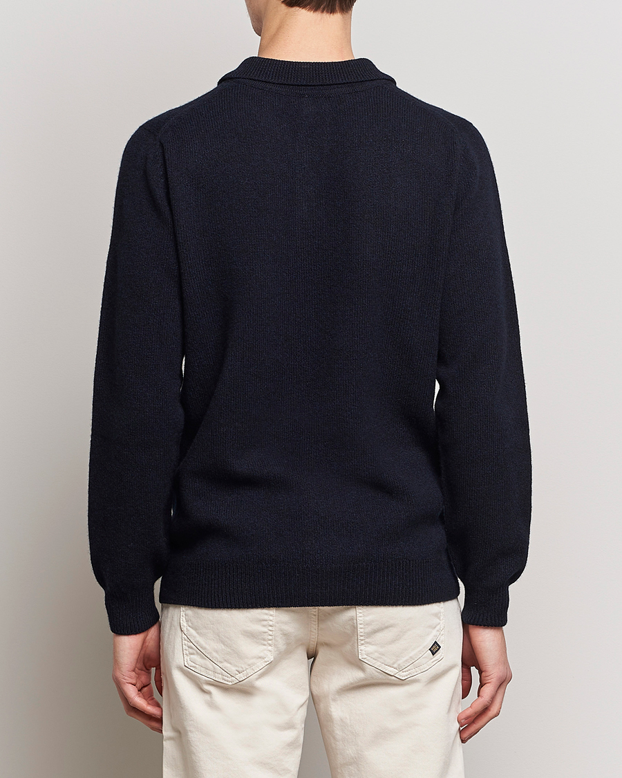 Herr | Tröjor | Sunspel | Lambswool Poloshirt Dark Navy Mouline