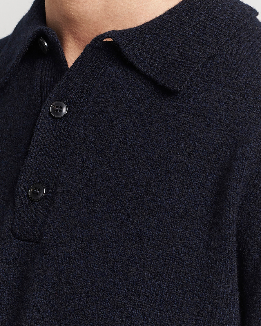 Herr | Tröjor | Sunspel | Lambswool Poloshirt Dark Navy Mouline