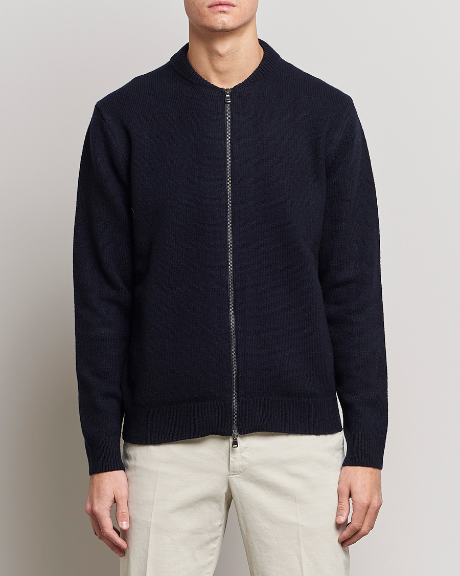 Herr | Jackor | Sunspel | Knitted Lambswool/Cashmere Bomber Jacket Navy