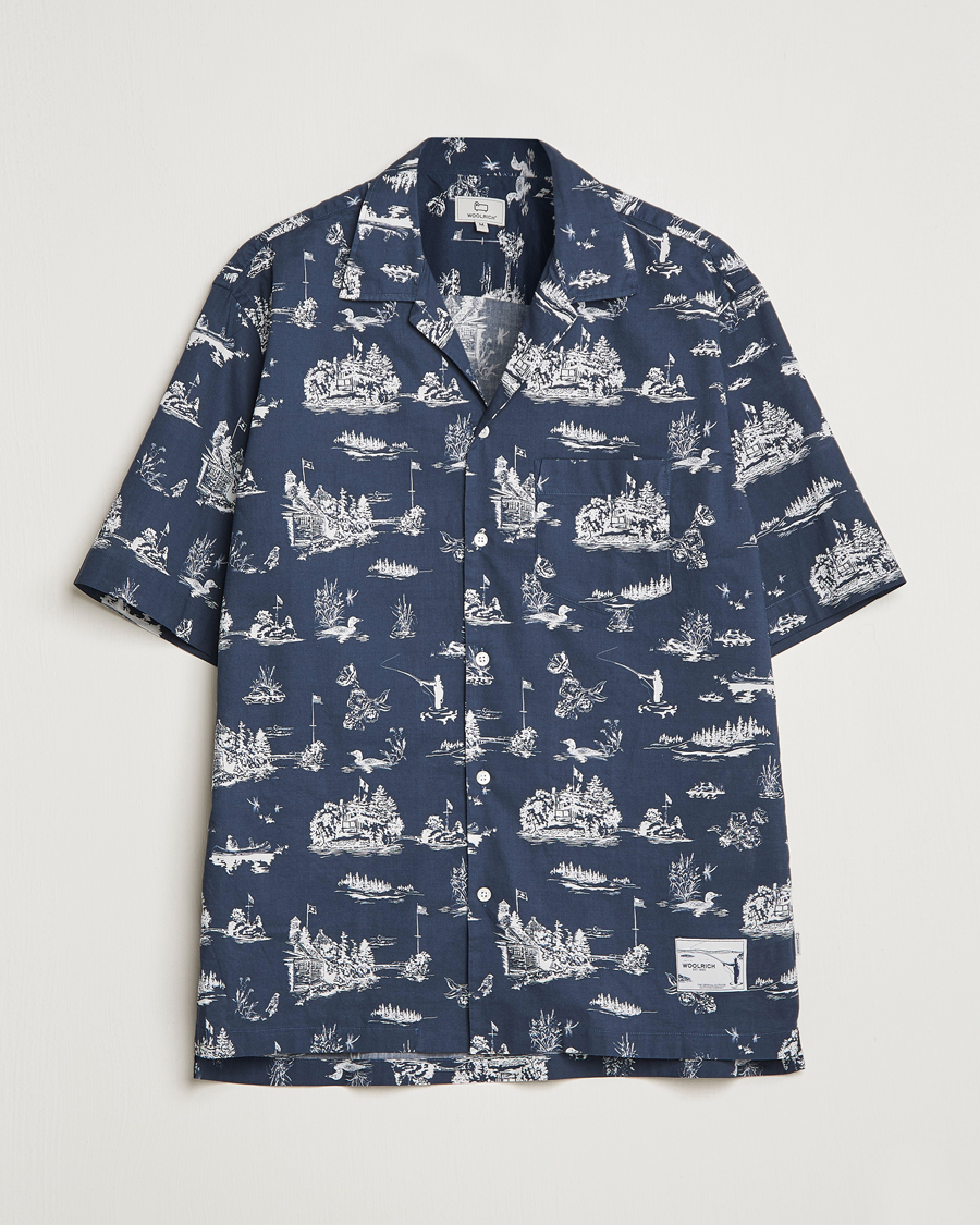 Herr | Skjortor | Woolrich | Zavikon Printed Short Sleeve Resort Shirt Melton Blue