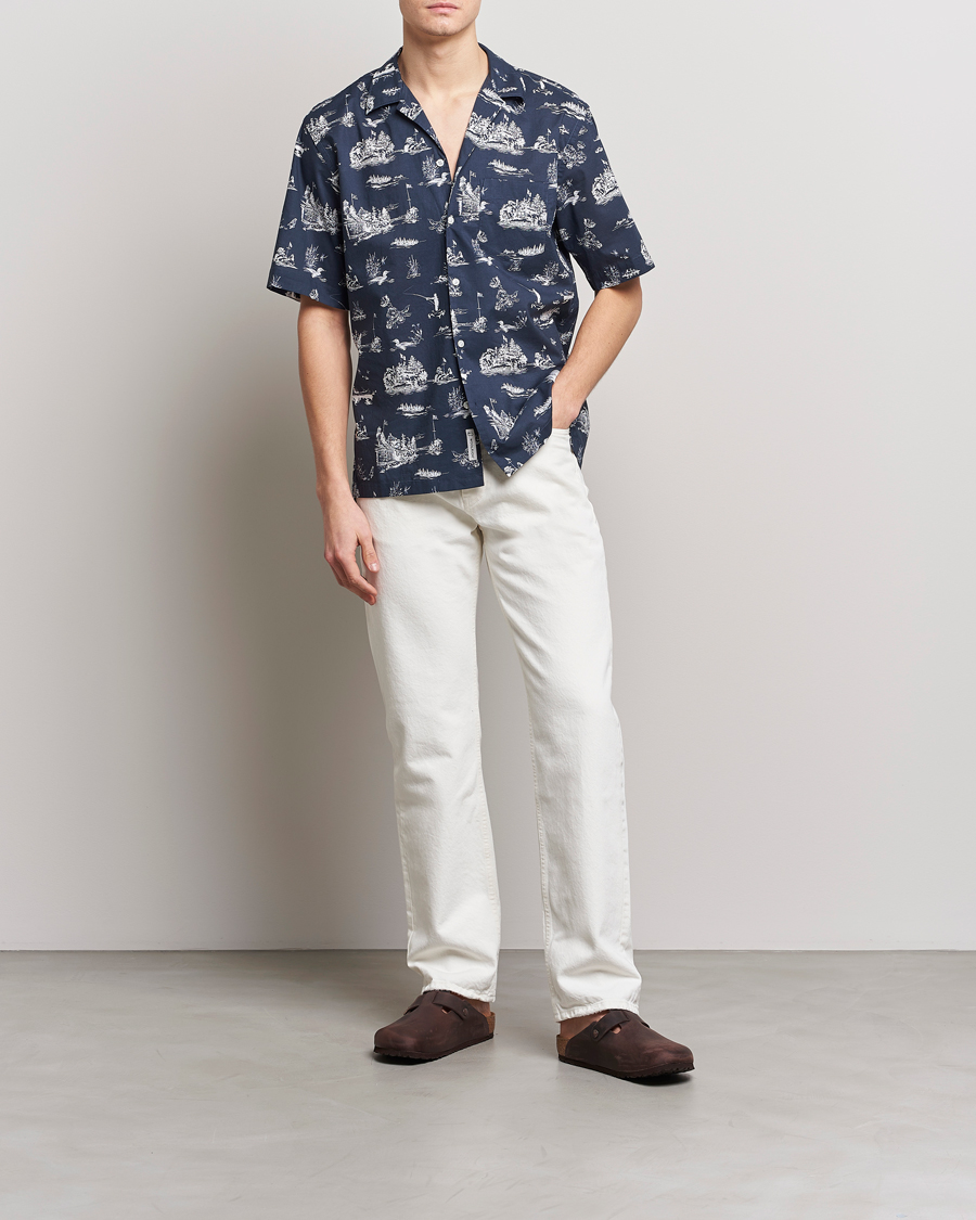 Herr | Skjortor | Woolrich | Zavikon Printed Short Sleeve Resort Shirt Melton Blue