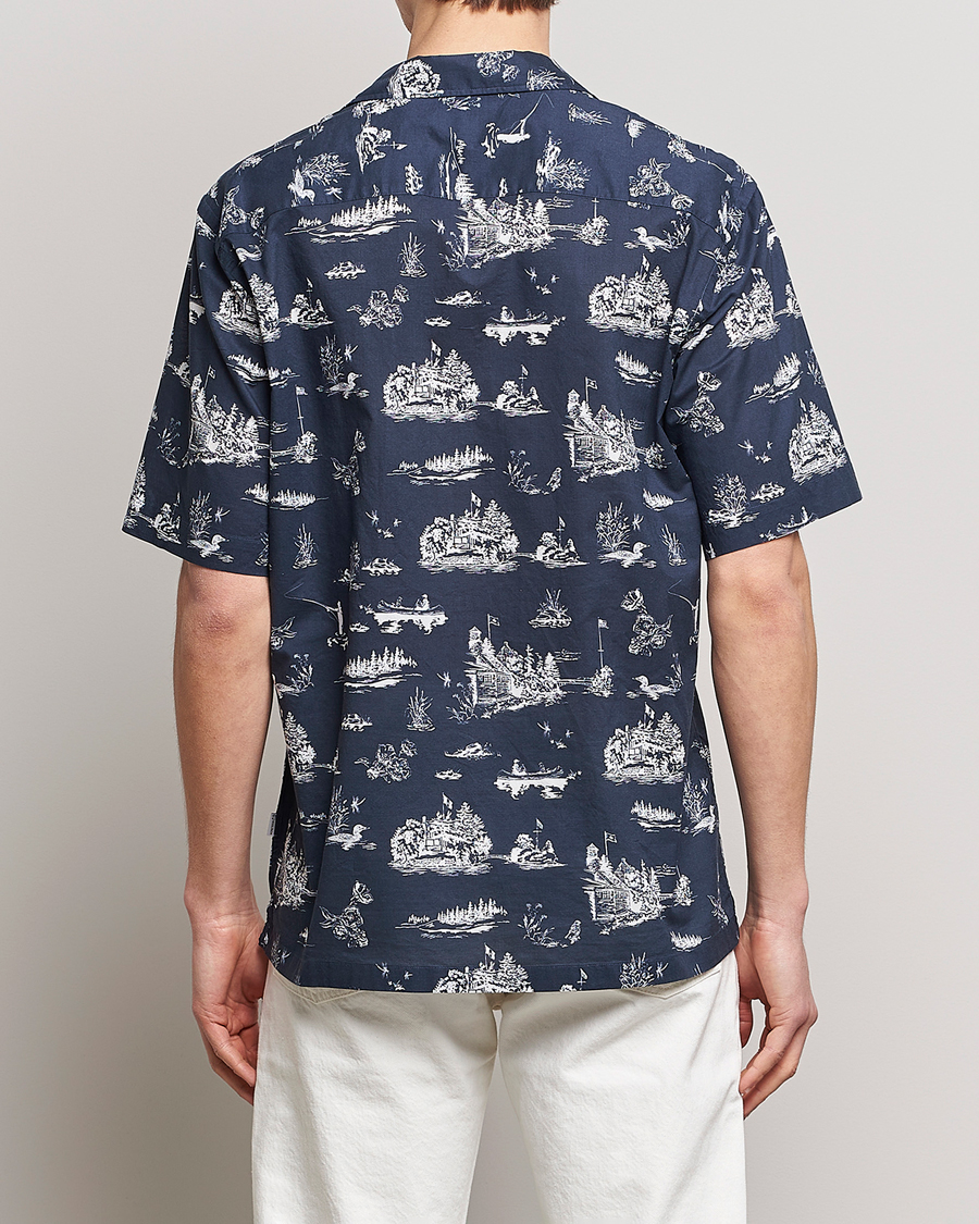 Herr | Skjortor | Woolrich | Zavikon Printed Short Sleeve Resort Shirt Melton Blue