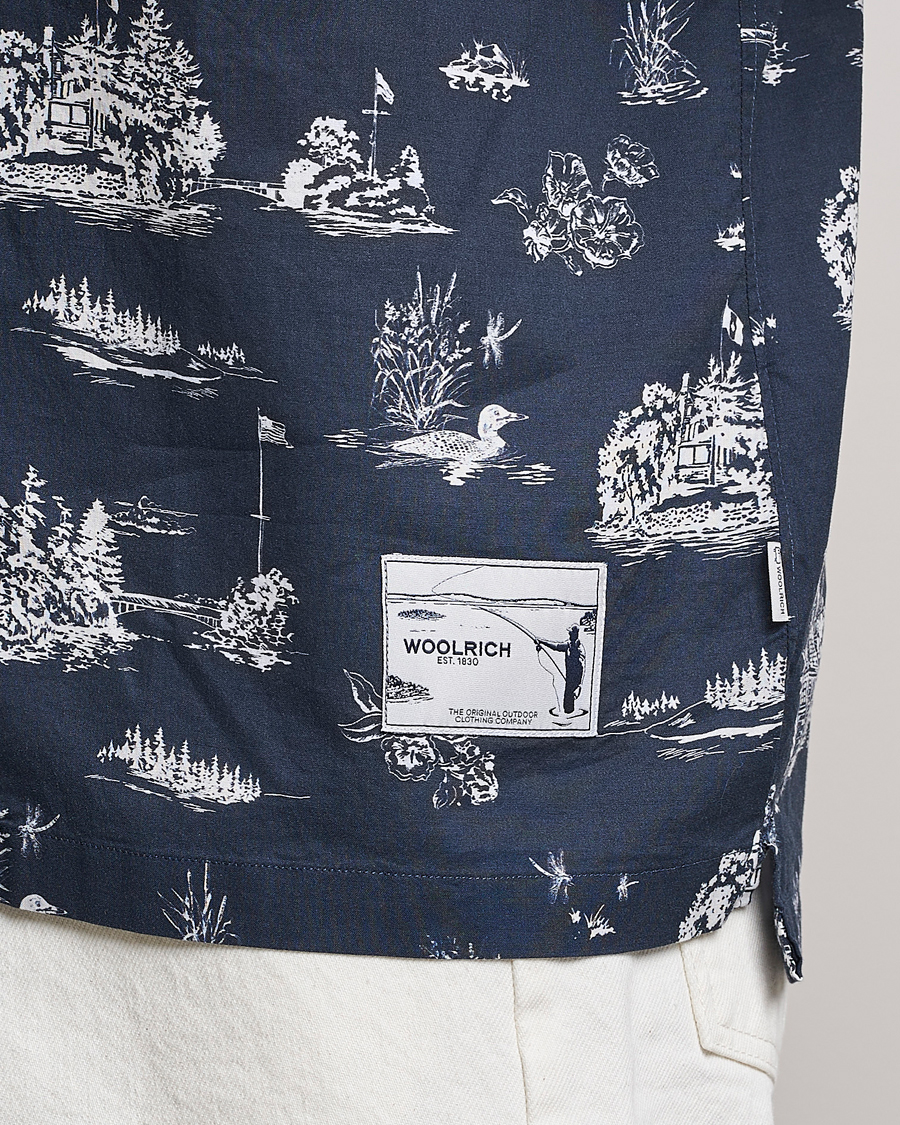 Herr | Skjortor | Woolrich | Zavikon Printed Short Sleeve Resort Shirt Melton Blue