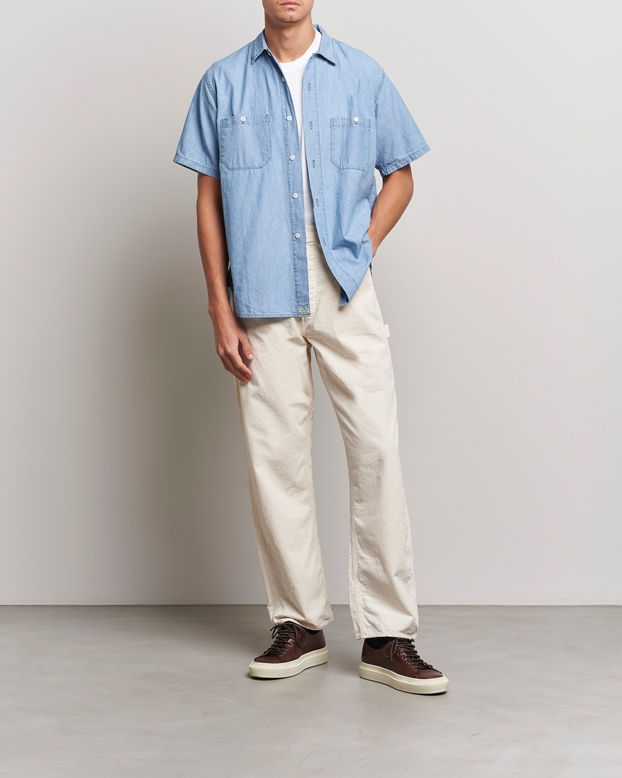 Herr | Skjortor | orSlow | Chambray Short Sleeve Work Shirt Light Blue