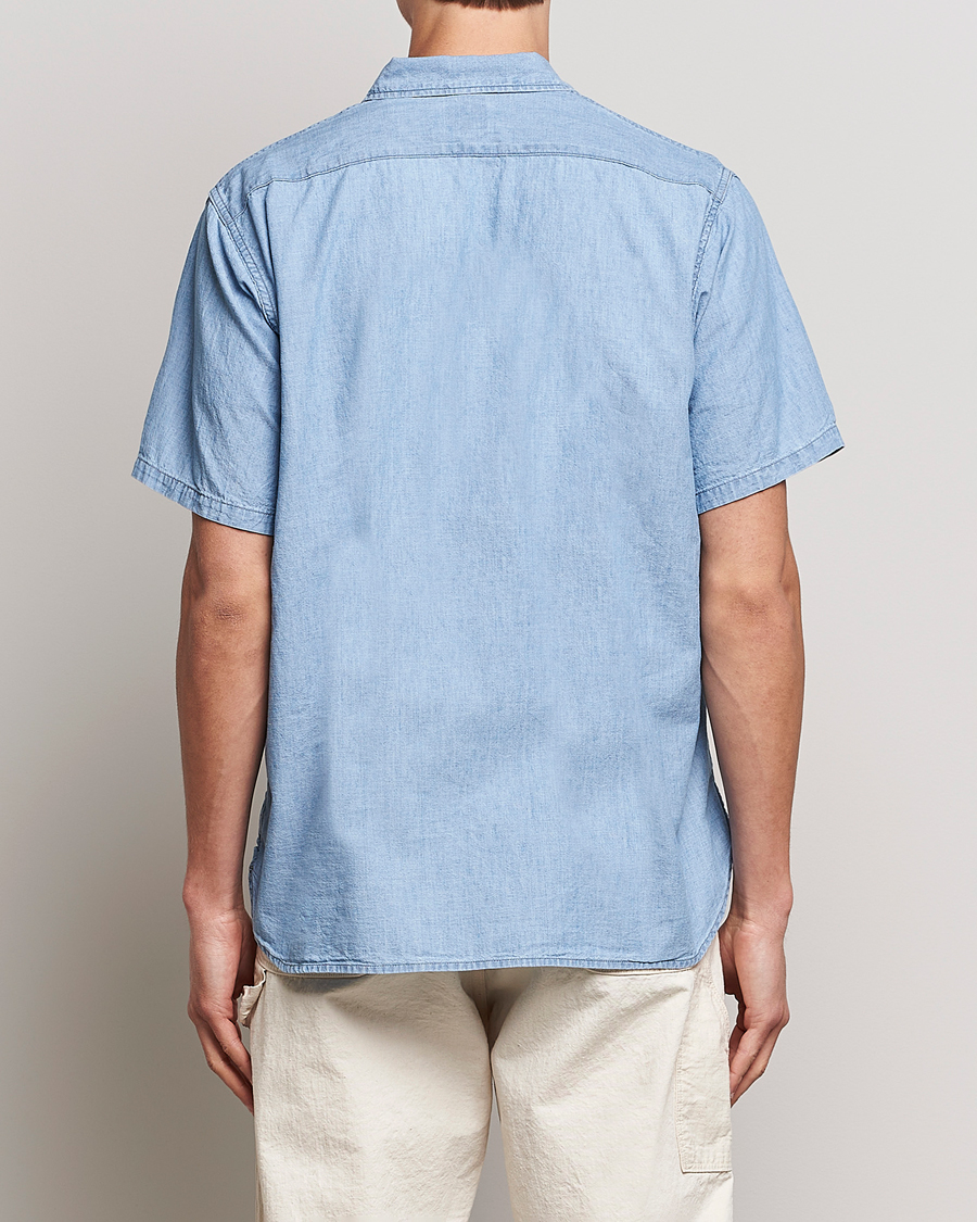 Herr | Skjortor | orSlow | Chambray Short Sleeve Work Shirt Light Blue
