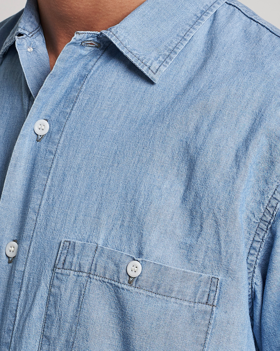 Herr | Skjortor | orSlow | Chambray Short Sleeve Work Shirt Light Blue