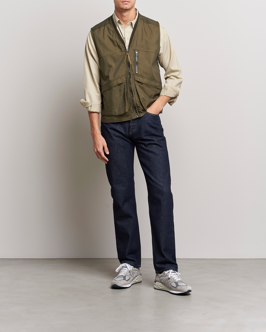 Herr | Västar | orSlow | Cotton Nylon Utility Vest Army Green