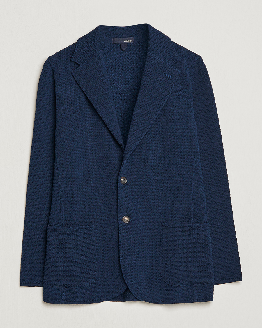 Herr | Kavajer | Lardini | Knitted Structure Cotton Blazer Navy