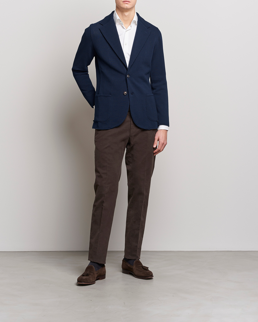 Herr | Kavajer | Lardini | Knitted Structure Cotton Blazer Navy