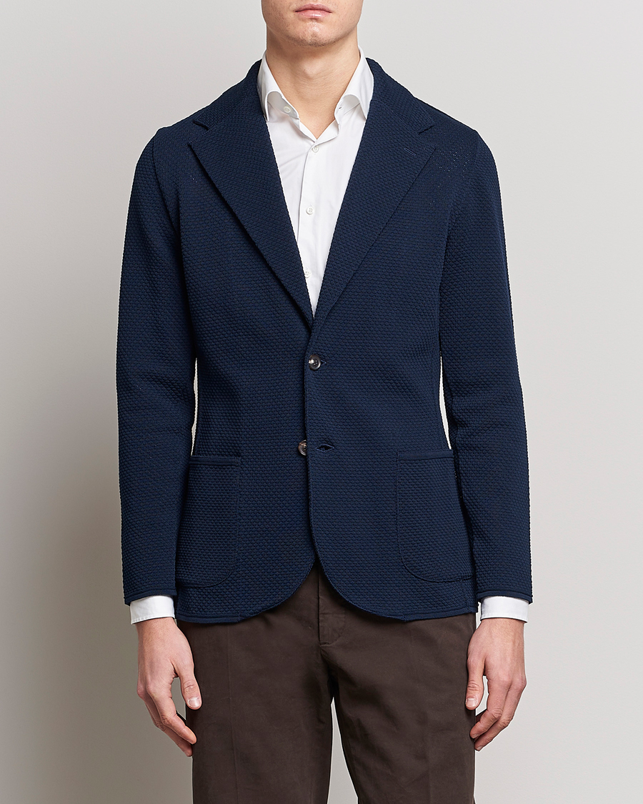 Herr | Kavajer | Lardini | Knitted Structure Cotton Blazer Navy