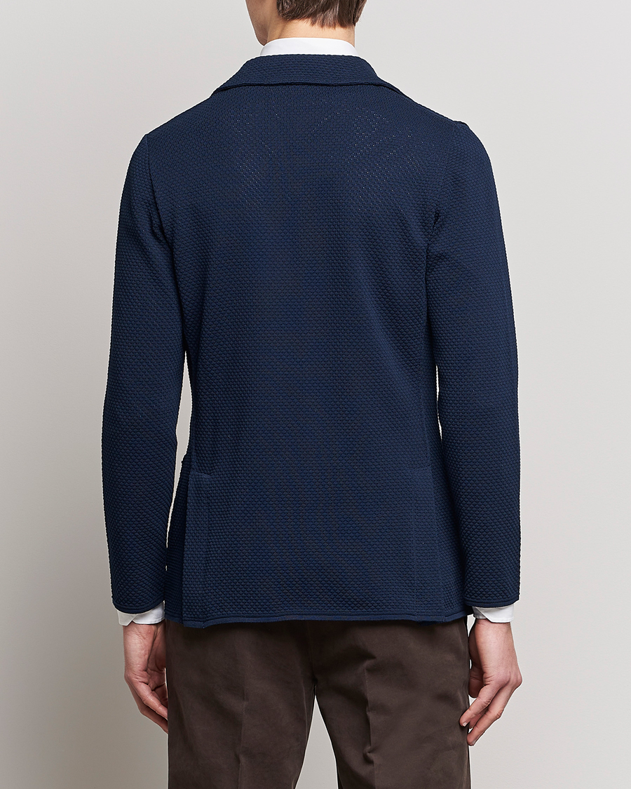 Herr | Kavajer | Lardini | Knitted Structure Cotton Blazer Navy