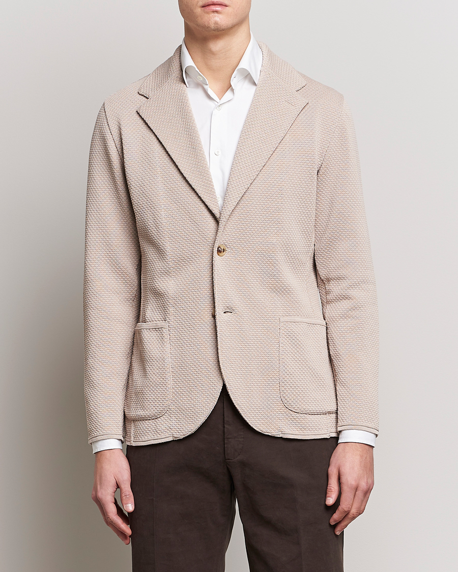 Herr | Kavajer | Lardini | Knitted Structure Cotton Blazer Beige